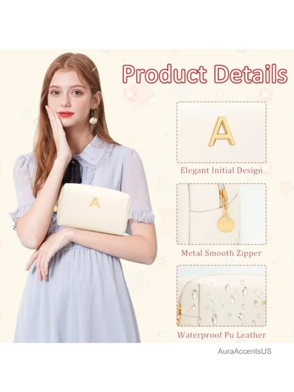Initial Makeup Bag Faux Leather Wash Bag Travel Cosmetics Organizer Gift